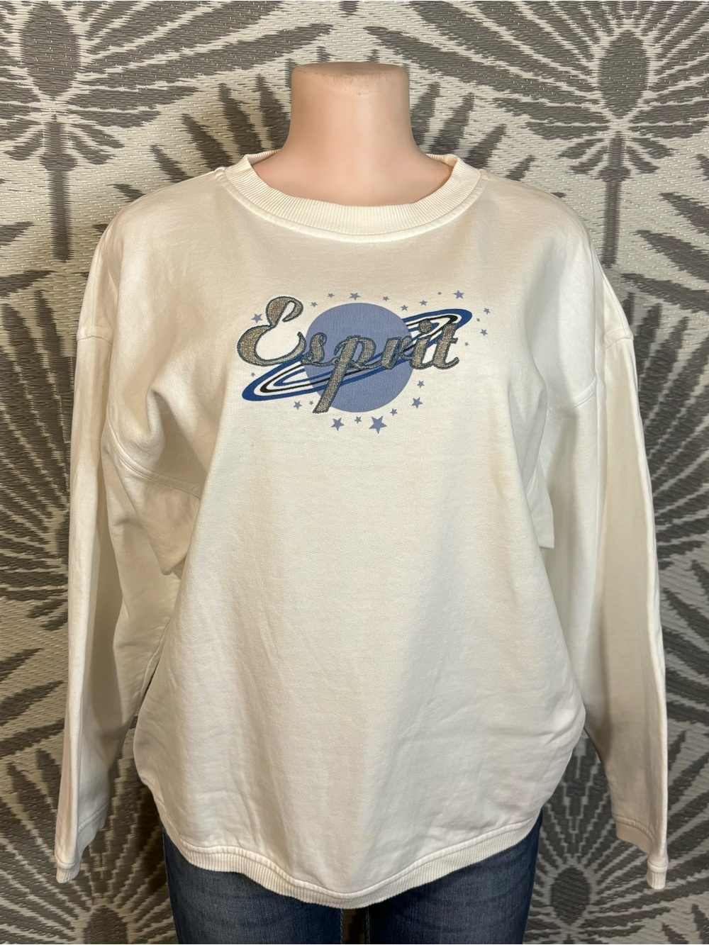 Vintage Esprit Planet Embroidered Sweatshirt White Y2K 90s Women’s M Cotton